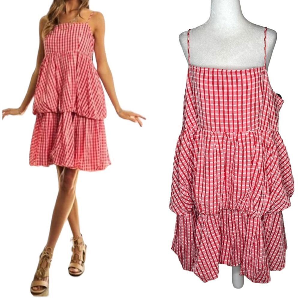 Davi & Dani Red Pink Gingham Bubble Hem Dress NWT | 3X